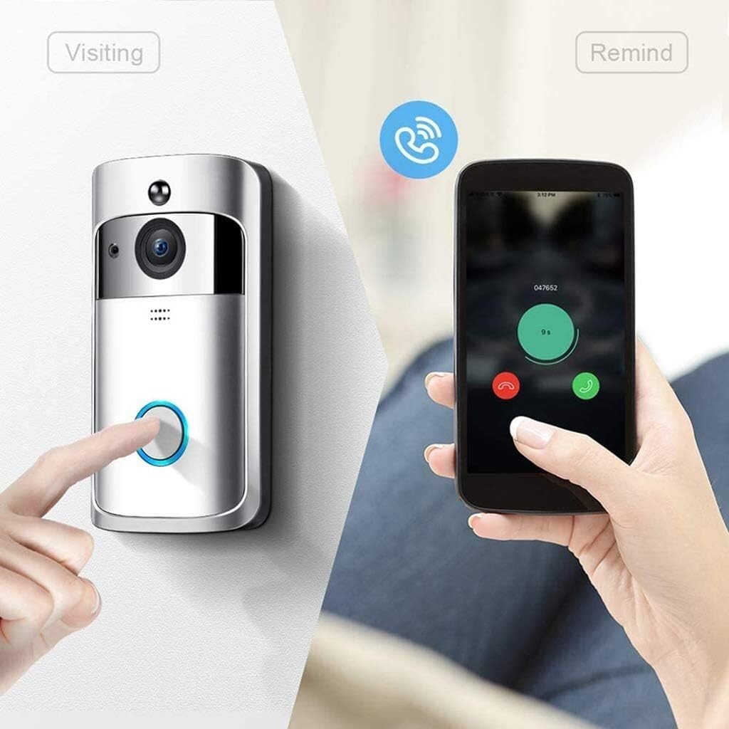 Timbre con vídeo, Timbre Inteligente, cámara de Seguridad WiFi, bidireccional, vídeo con detección de Movimiento PIR, Control de aplicación remota (Color : Nero)