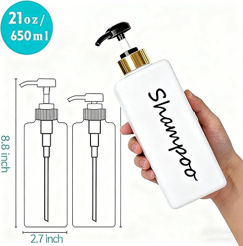 Miniatura 7 de Dispensador de champú y acondicionador de 21 onzas (juego de 3) botellas modernas recargables de champú para jabón de ducha  Juego de dispensador de