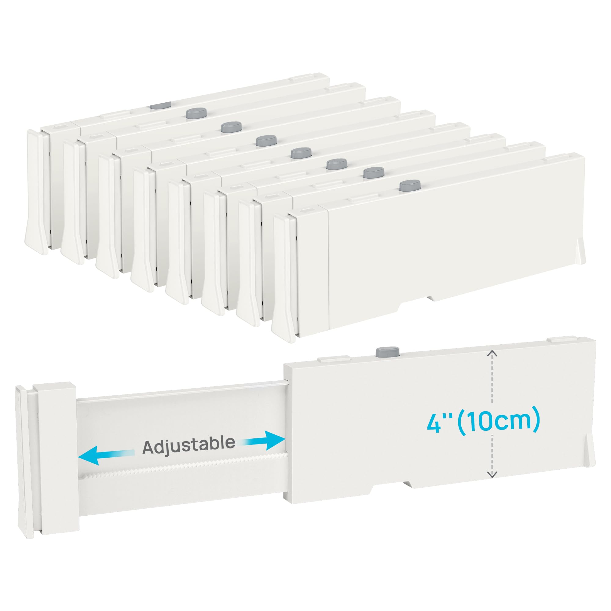 Vtopmart Set of 8 Drawers Dividers, Adjustable Plastic Drawer Organiser System, 10 cm High, 28.6-43.8 cm for Clothes and Office