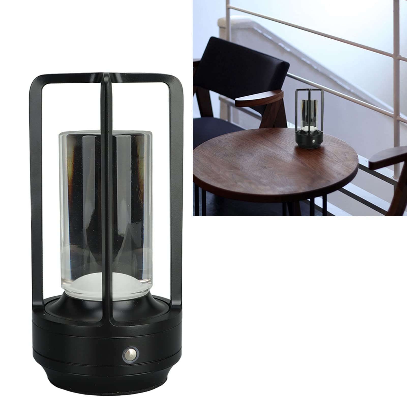Syrisora Lámpara de mesa inalámbrica de 3 colores con atenuación continua, lámpara de mesa LED, recargable, lámpara táctil para mesita de noche (negro)