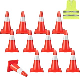 S AFSTAR 12 Pack Traffic Cones, 17-Inch Safety Road Parking Cones with Reflective Collar, Safety Vest & Weighted Base, PVC Orange Cones Road Cones Safety Cones for Parking Training Traffic Control