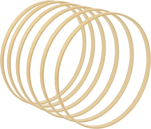 Framendino, Paquete de 10 anillos de aro de bambú de madera macramé, corona floral para bricolaje atrapasueños, decoración de boda y manualidades