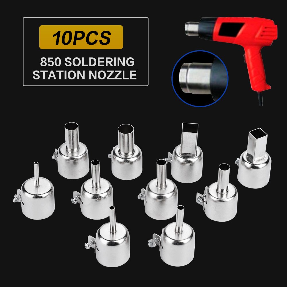 10Pcs Universal Heat Gun Nozzle Kit, Hot Air Gun Tips for 850 Series Hot Air Gun Soldering Station Heat Resisting Nozzles Tips Tool
