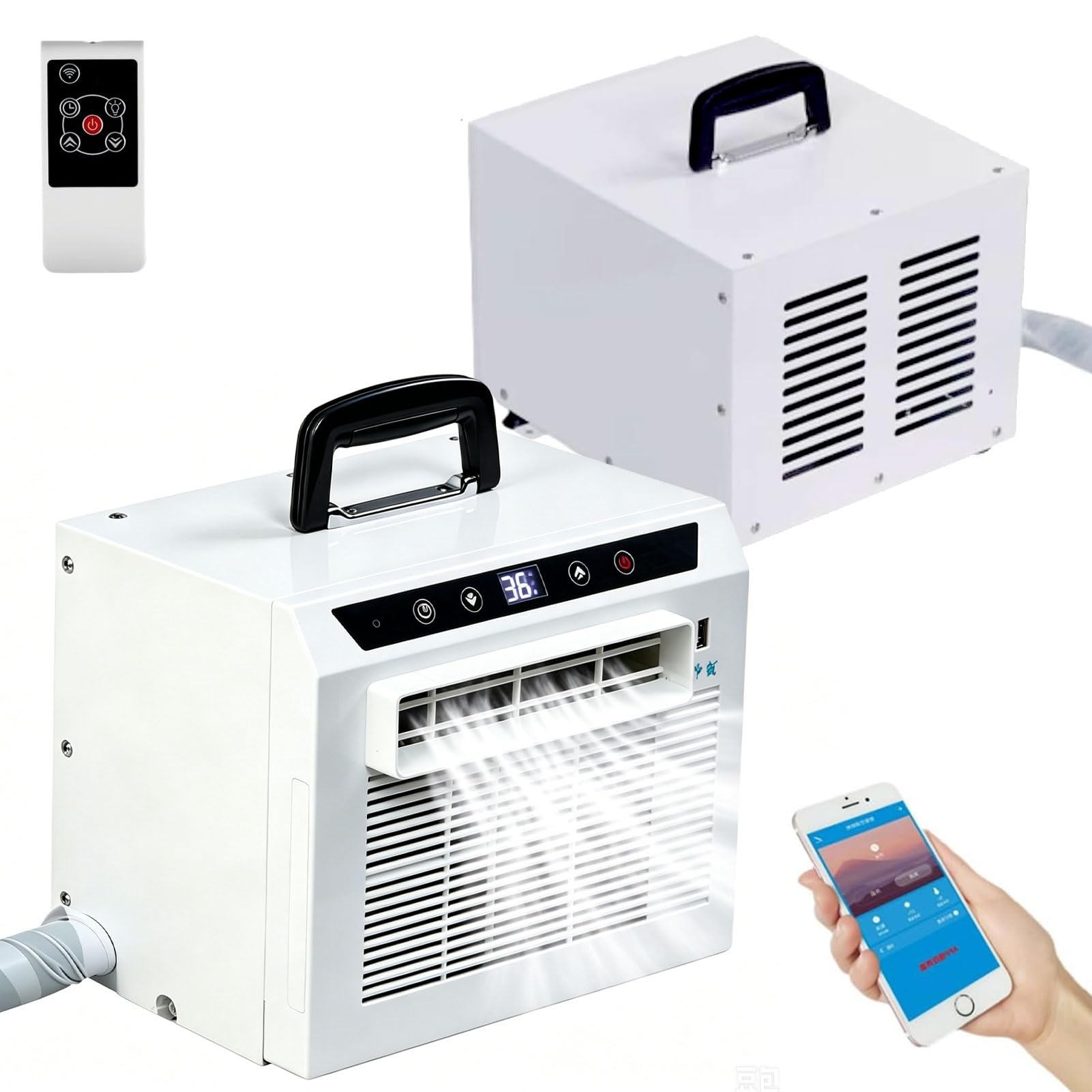 Split Design Przenośny klimatyzator AC — 3000 BTU ze sterowaniem dotykowym/zdalnym/WiFi — Zegar 24-godzinny i konstrukcja z górnym uchwytem — do kempingu/ciężarówki/samochodu kem 1.5m Connecting Pipe
