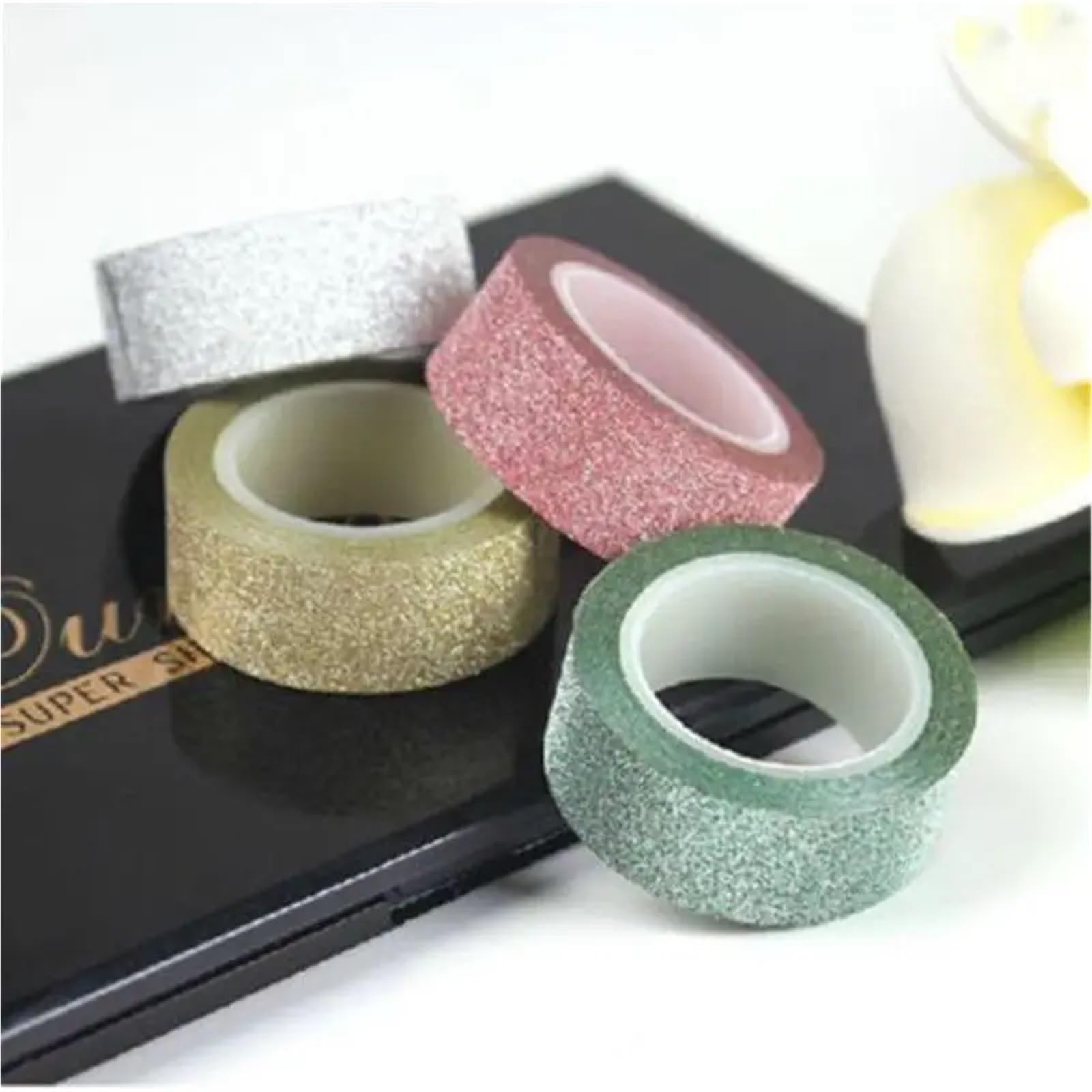 Nastro adesivo Washi glitterato | Multicolori 3,0 mx 15 mm 10 pezzi: scrapbooking, creazione di cartoline, artigianato fai-da-te(Silver)