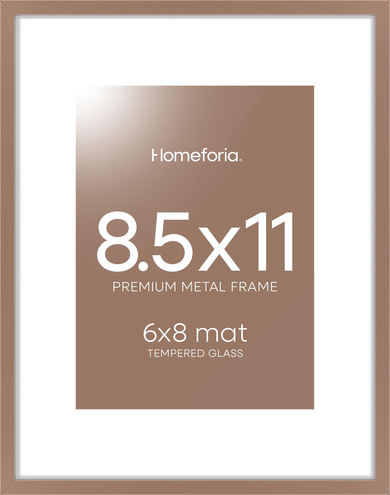 Homeforia 8.5x11 Mocha Picture Frame, High-End Metal, 6x8 Mat, Glass | High End Aluminum, Tempered Glass, Acid-Free 6x8 Removable Mat, 8.5x11 in Edge-to-Edge Display 11x8.5, Wall Kit, Set Of 1