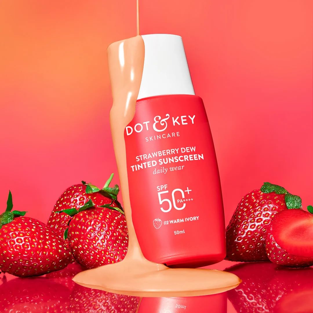 Dott & Keyy Tinted Sunscreen Foundation, SPF 50+ PA++++, Strawberry Dew (Warm Ivory Light Medium - 02, 1.7 fl.oz.) Warm Ivory Light Medium - 02 1.7 Fl Oz (Pack of 1)