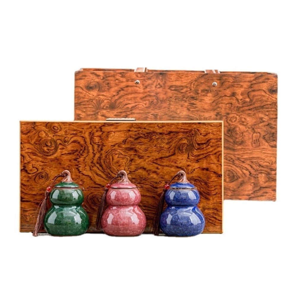 XYNSNDB Pojemnik na herbatę ceramiczny luzem pojemnik do przechowywania herbaty słoik mały szczelnie zamknięty słoik pusty słoik Retro zestaw do herbaty trzy słoiki zestaw upominkowy puszka na herbatę
