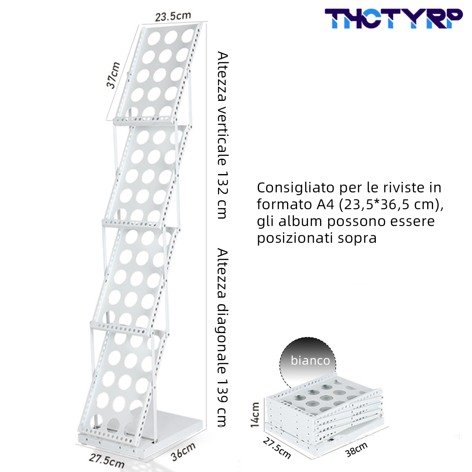 Supporto per catalogo, portariviste pieghevole a 4 strati, formato A4, supporto per brochure su un lato, supporto verticale per riviste alla moda