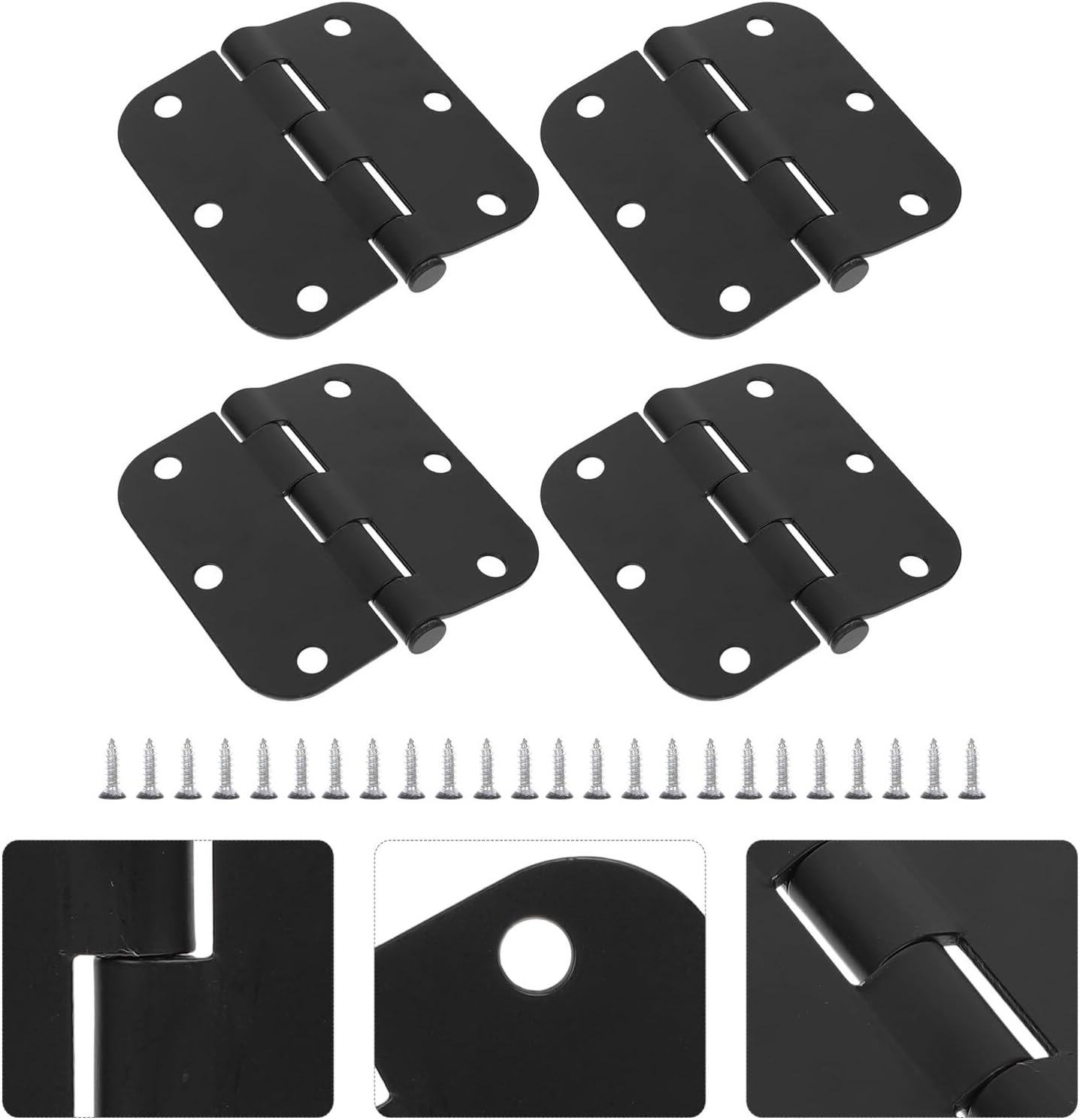 4pcs Matte Black Rounded Corner Metal Residential Door Hinges Smooth Surface Replacement for Home Office Hotel Doors