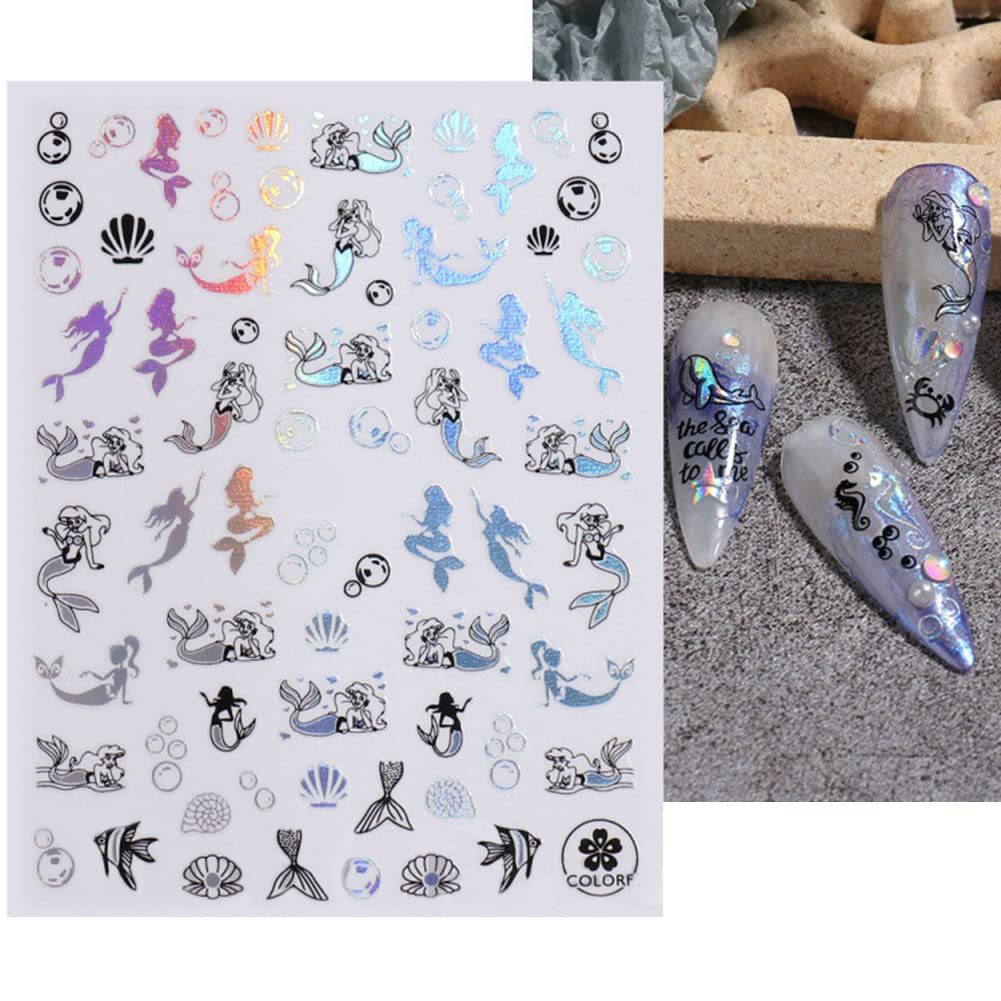 URFEDA Nagelsticker Selbstklebend – Meerjungfrau, Blätter, Blumen-Designs, Für DIY-Maniküre & Handycase-Deko