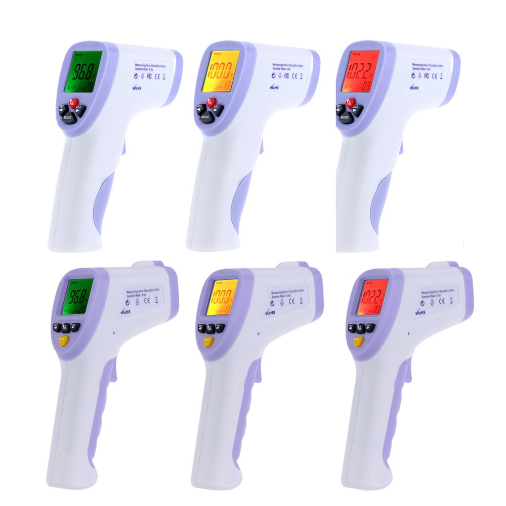 Termómetro infrarrojo sin contacto para medir la temperatura corporal y de la piel, termodetector digital con pantalla LCD inteligente retroiluminada y puntero láser, adecuado