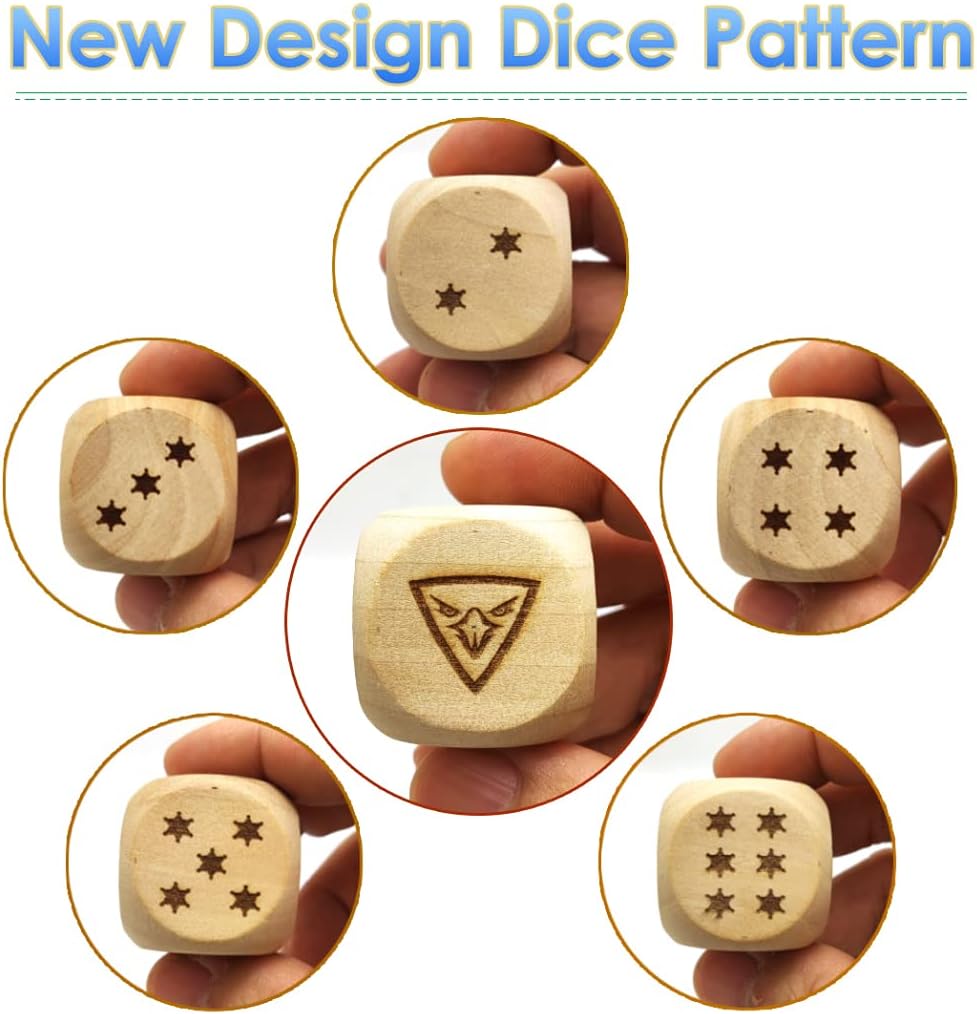 Big Wooden Dice Set for Table Game Party Playing Dices Math Teaching Tool,30MM Large/Cartoon Eagle Pattern 3Pcs/Set