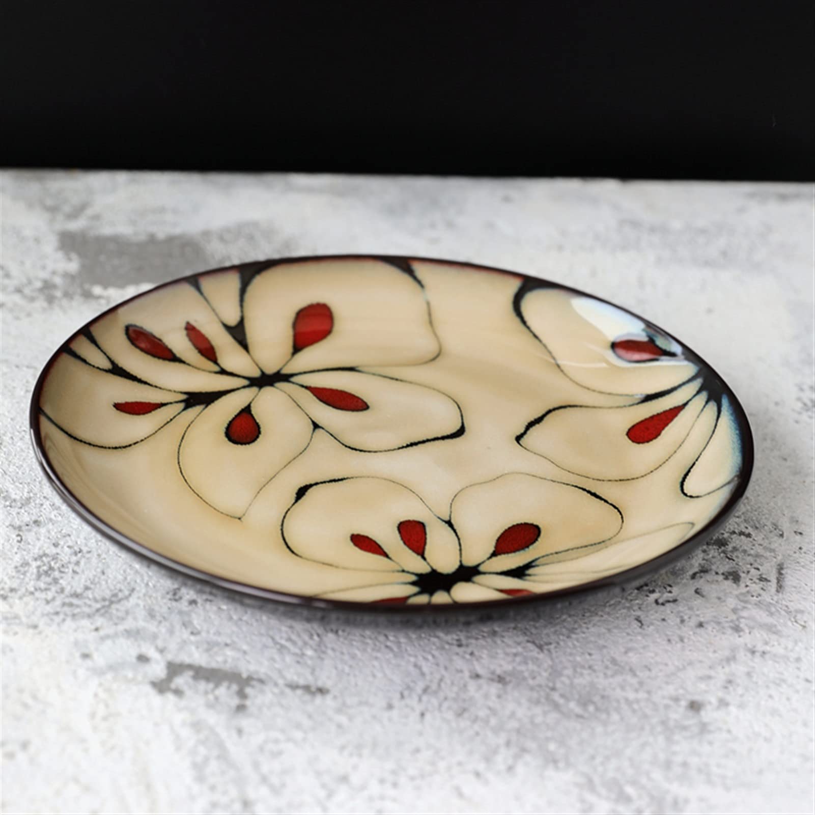 Assiette à dîner Vaisselle Cuisine Japonaise Restaurant spécialisé Assiette à dîner en céramique et Plat Assiette de Style Japonais(Rose Type 21cm)