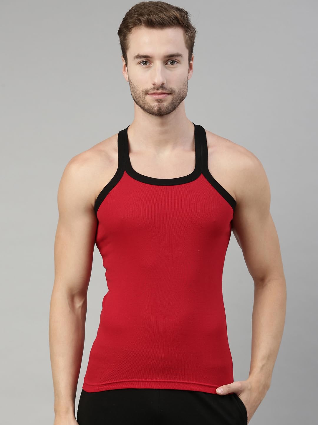 Dixcy Scott Originals Men’s Cut & Sew Color Block Printed On Side Durable & Comfortable 100% Combed Cotton Gym Vest Innerwear (Pack of 3) Colour/Print May be Vary