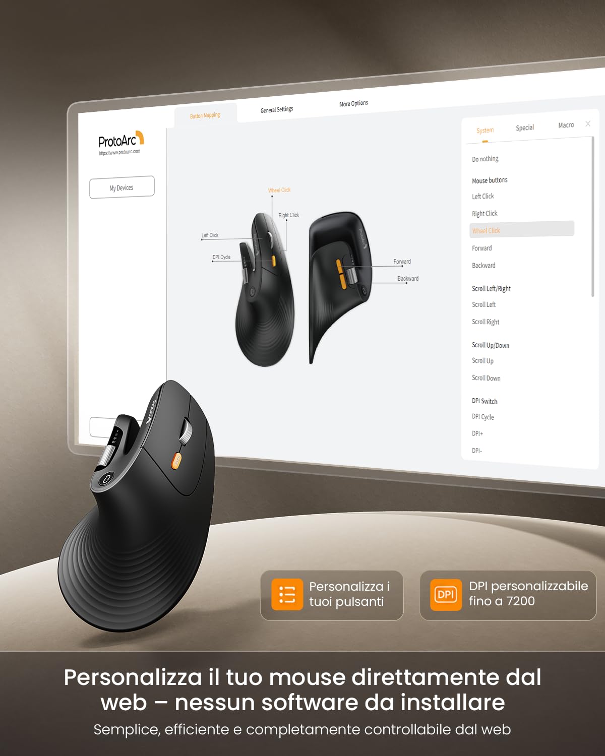 ProtoArc EM11 Pro Mouse Ergonomico Verticale con Rotella di Scorrimento Orizzontale