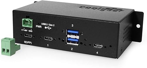 Miniatura 2 de Coolgear Hub USB industrial 3.2 Gen 2 tipo C de 4 puertos con puertos de bloqueo de tornillo y LED de estado