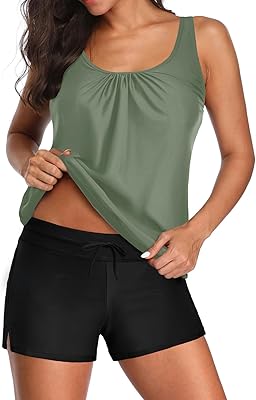 Aqua Eve Two Piece Women's Tankini Swimsuits Blouson Swim Tank Top with Shorts Modest Bathing Suits