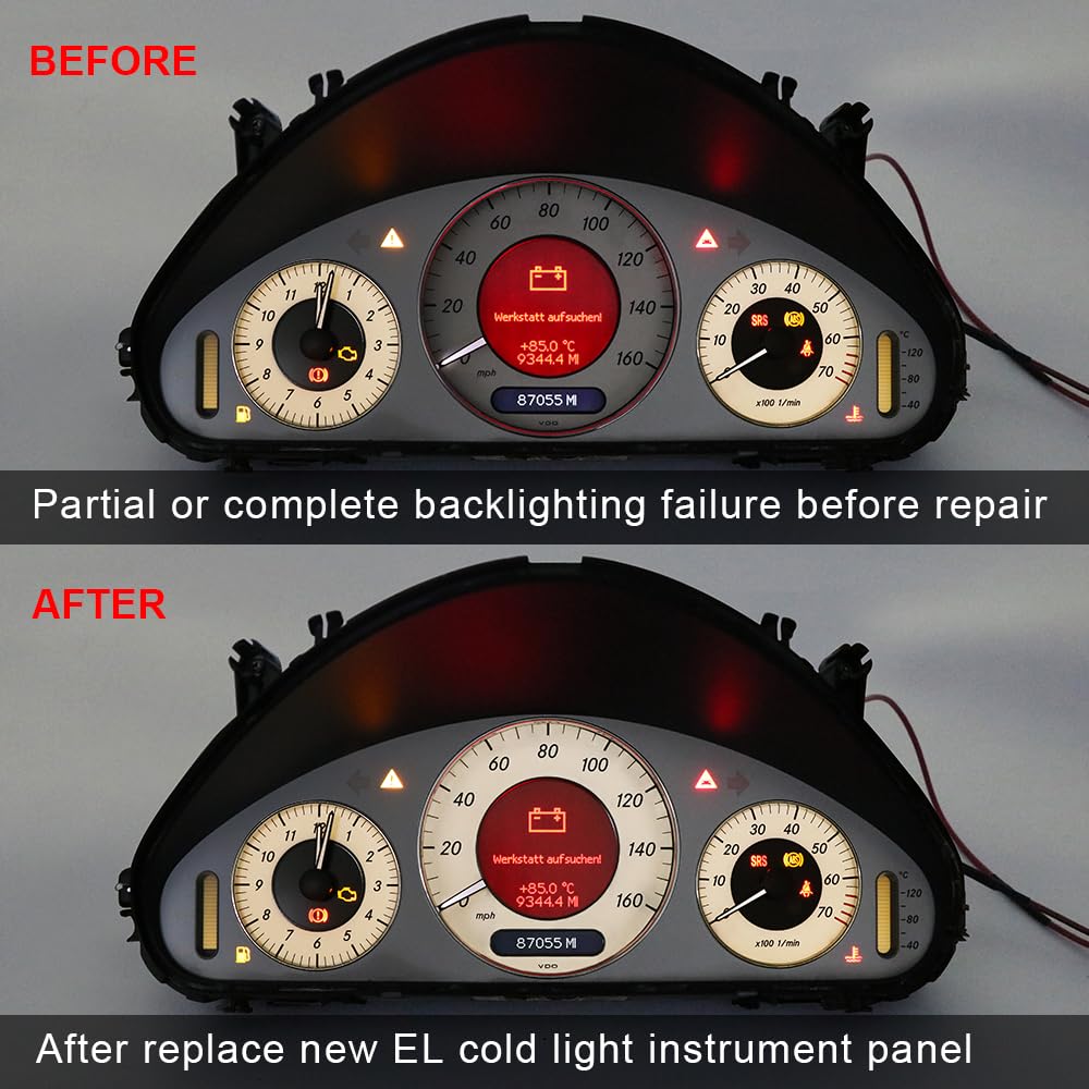 BENET Gauge Face Overlay with EL Cold Light Instrument Panel Replacement for Mercedes W211 W209 C219 160MPH White