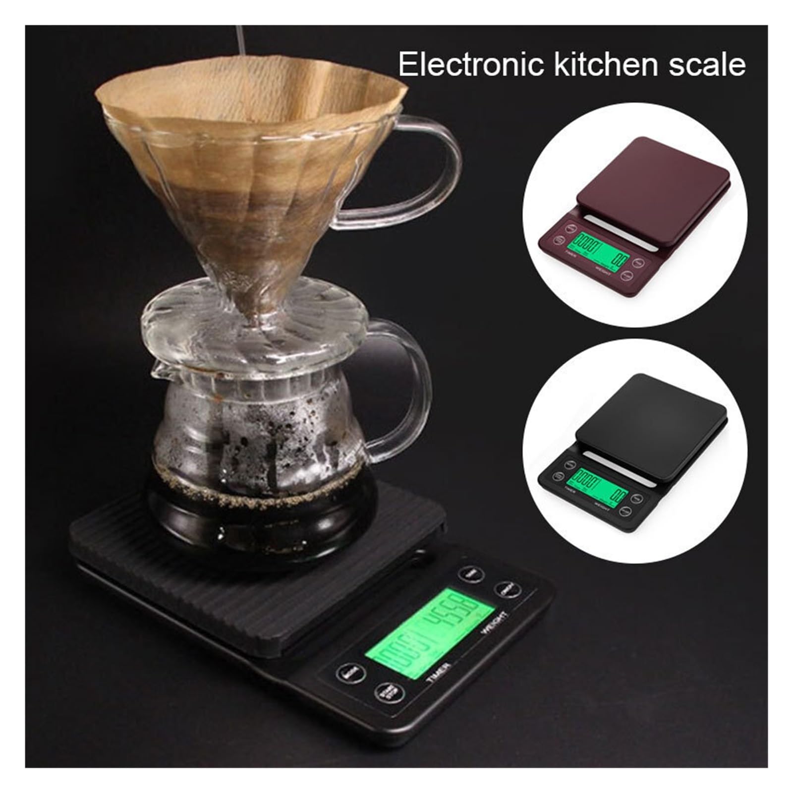Báscula De Café Inteligente, Cocina For Alimentos, Electrónica Digital Con Temporizador, Joyería Precisión, Mini Pesaje For El Hogar Medición Precisa Esfuerzo(Black,3KG-0.1g)
