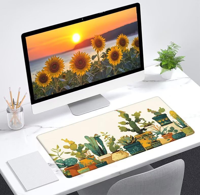 Tapis de souris cactus grand format pour bureau design et épuré