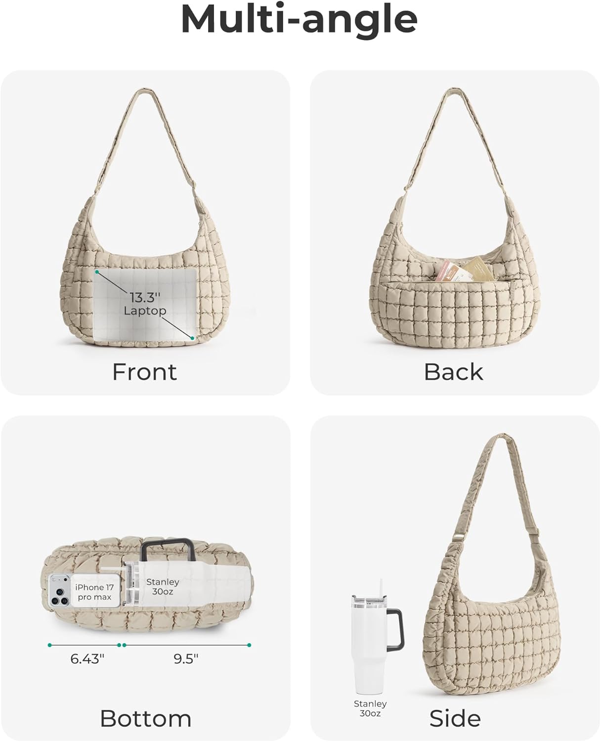 BAGSMART Crossbody Hobo Bag for Women with Adjustable Strap, Quilted Puffy Purses for Women Fluffy Compact Shoulder Handbag - Image 5