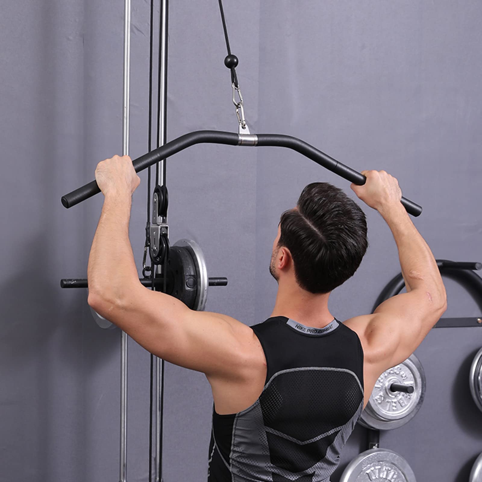 TIM-LI Fitness LAT Pull Down Bar, Gym Pulley Cable Machine Attachment/Trizeps-Rücken-Krafttraining für Das Fitnessstudio - Cable Machine Attachment Set