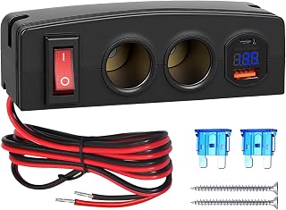 4 in 1 Cigarette Lighter Socket Splitter, 2 Socket Car Charger Adapter with Switch, PD36W/QC 3.0 Dual 12V USB Outlet with Digital Voltmeter, 12V/24V Power Outlet for All Car Devices