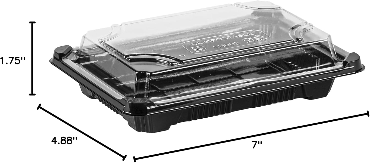 Jaya 100% Compostable PLA Take-Out Tray with Clear Lid, 7 x 4.875 x 1.75-Inch, 300-Count Case