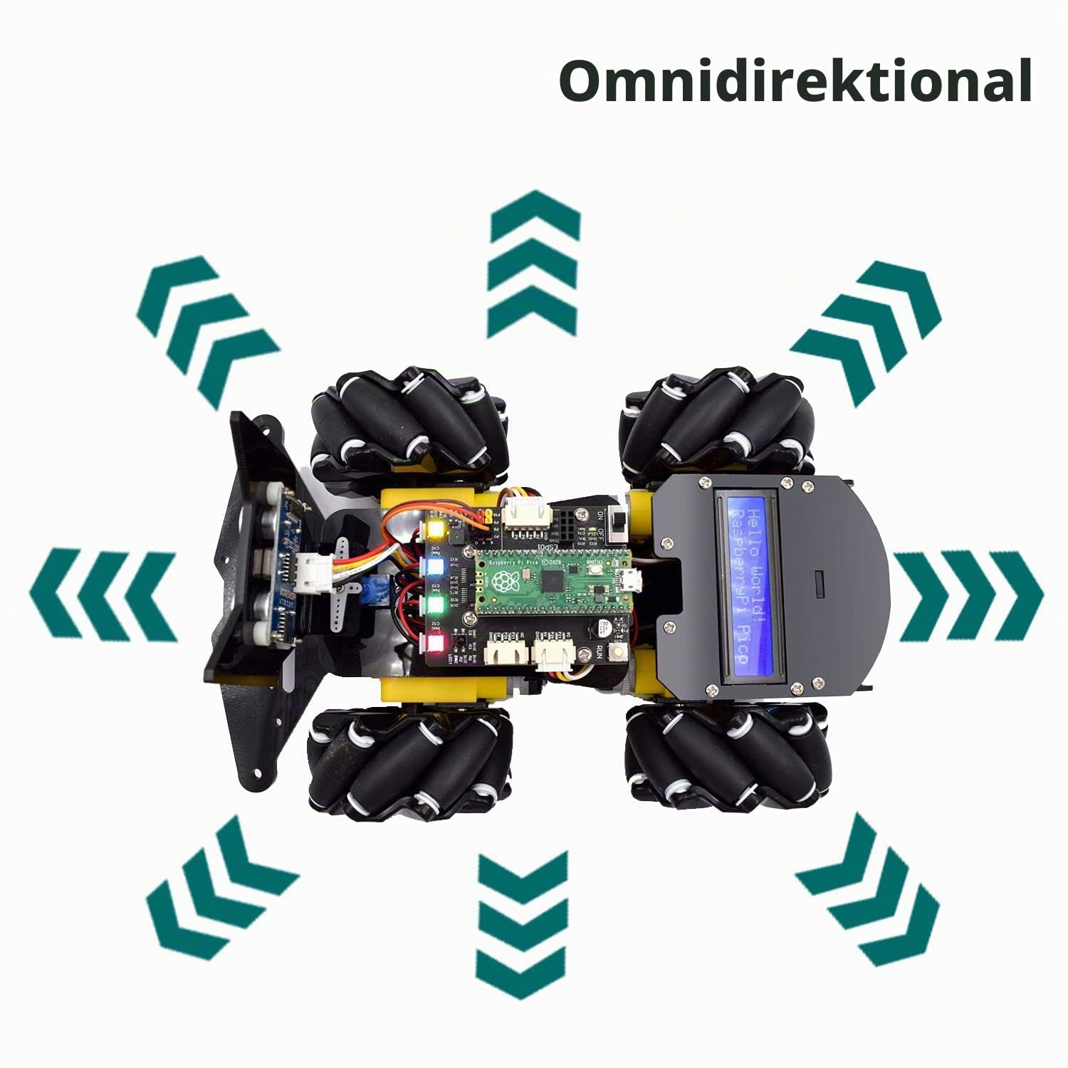 Adeept 4WD Omni-Directional Mecanum Wheels Robotic Car Kit for Raspberry Pi Pico DIY STEM Remote Controlled Educational Robot Kit with LCD Display and Tutorials