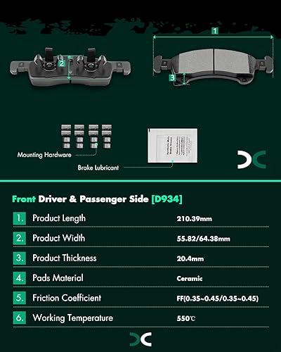 Miniatura 3 de SCITOO Juego de pastillas de freno de cerámica D934 reemplazo delantero para Ford para Expedition 2003-2006, para Lincoln Navigator 2003-2006