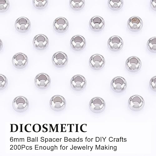 Miniatura 5 de DICOSMETIC 200 cuentas espaciadoras redondas de 0.236 in, cuentas de bola de acero inoxidable, cuentas de Rondelle lisas y sin costuras, cuentas