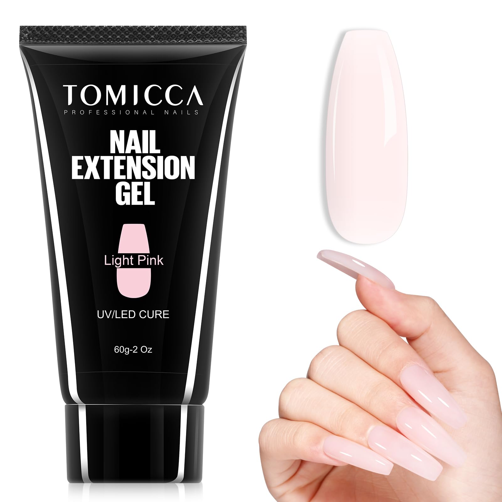 TOMICCA 60g Acrylgel Für Nägel Light Pink Quick Extender Gel Polygel Starter Set, Aufbaugel Für Gelnägel Lang Anhaltend & Natürlicher Look Für Anfänger & Salon-Profis