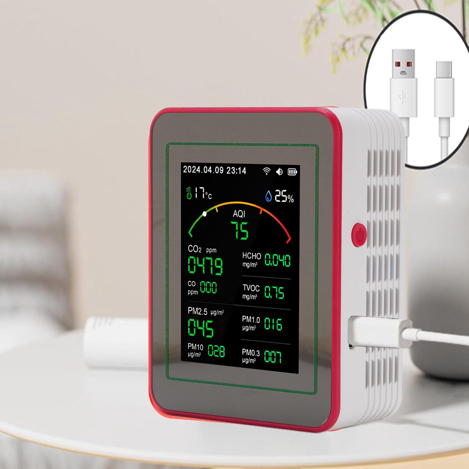 CO2 Monitor Luftqualitätsmonitor, 15-in-1 WLAN Innenraum CO2 messgerät Luftqualität Monitor für CO2, TVOC, HCHO, PM0.3-PM10,Tragbarer Luftdetektor, Temperatur & Luftfeuchtigkeit mit Echtzeitanzeige
