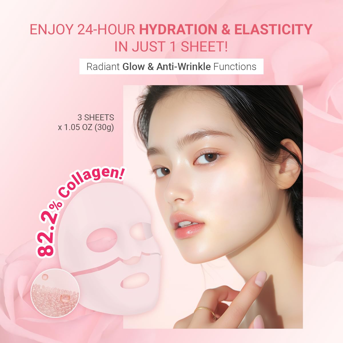 Amazon.com : tenzero Rose Peptide Collagen Mask Pack (3 Sheets x