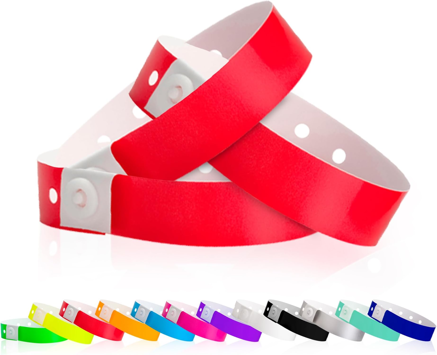 100 WristCo Neon Red Plastic Wristbands for Events