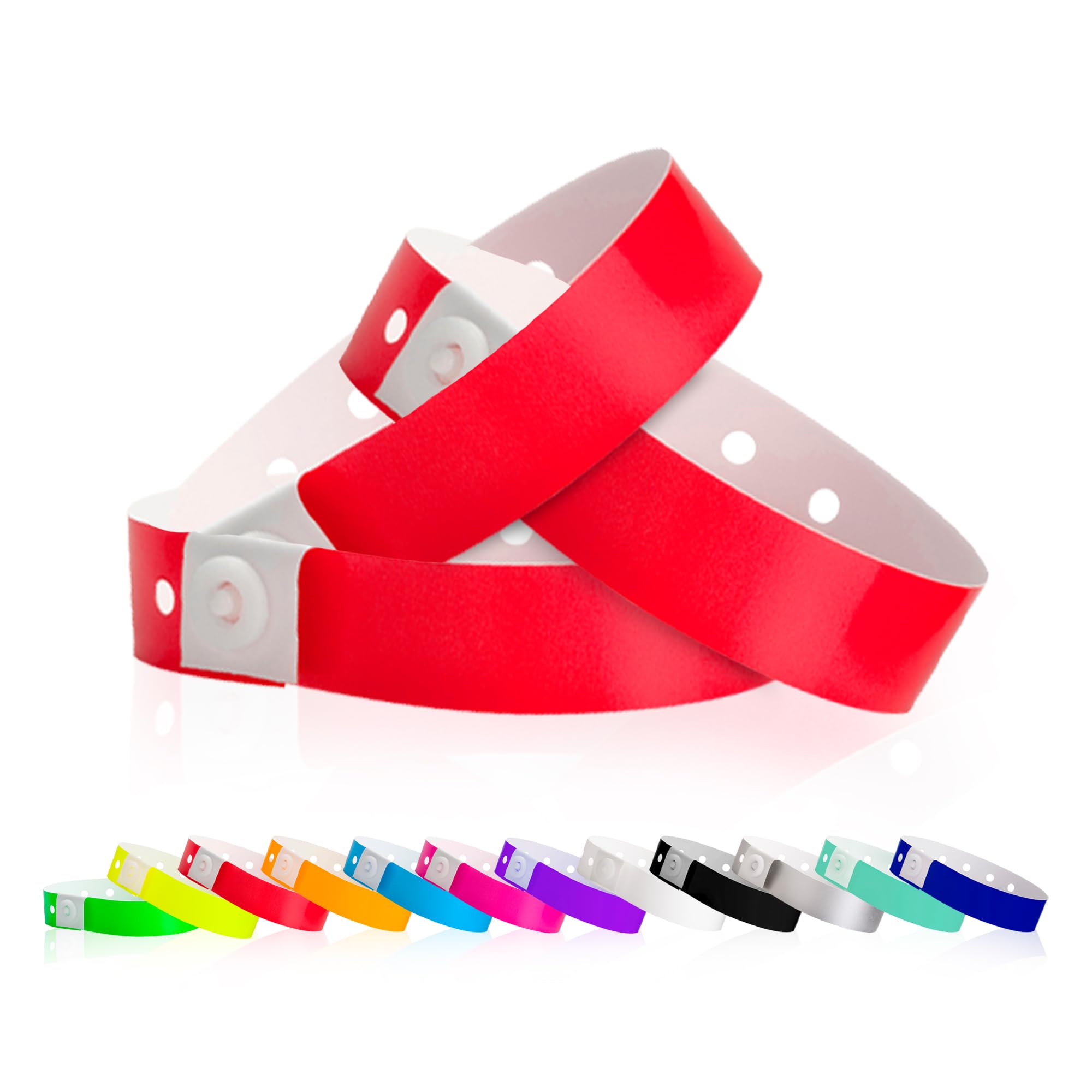 500 WristCo Neon Red Plastic Wristbands for Events – Extended Wear, Secure Snap Prevents Reuse – Premium-Grade Bracelets