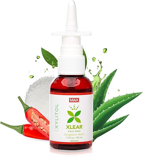 Xlear Max espray nasal 15 onzas Fórmula natural con xilitol capsicum y aloe para máxima alivio de grave presión de seno nasal congestión dolores de