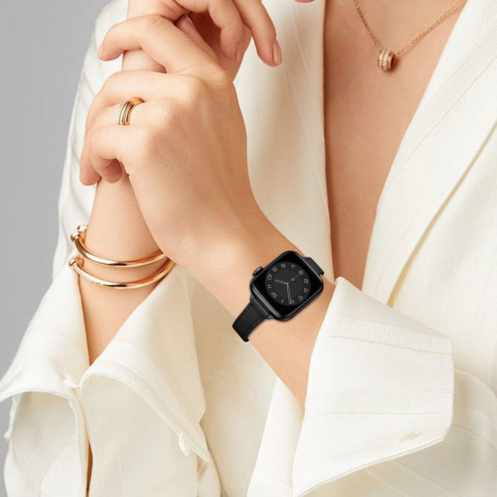 Leder Armband Kompatibel mit Apple Watch Armband 41mm 40mm 38mm 44mm 42mm 45mm 46mm 49mm, Dünnes Damen Ersatzarmband für iWatch Series 11/10/9/8/7/6/5/4/3/2/1, SE 1-3