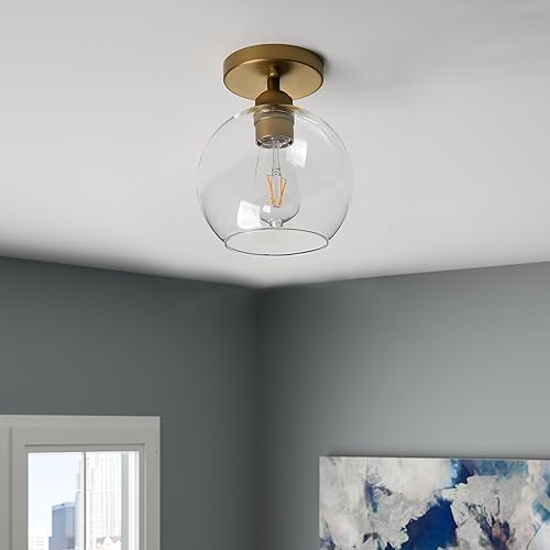 Yosoan Lámpara de techo de montaje empotrado, 1 luz industrial vintage con cable para interiores, doble agujero, pantalla de vidrio redonda para