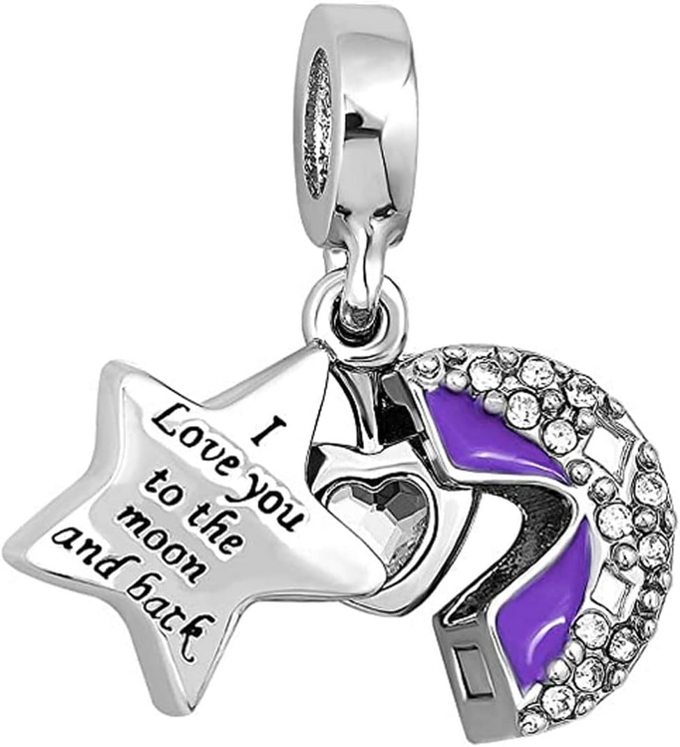 Jewelry I Love You to the Moon and Back Openable Star Heart Dangle Pendant Charms Compatible with Pandora Bracelets