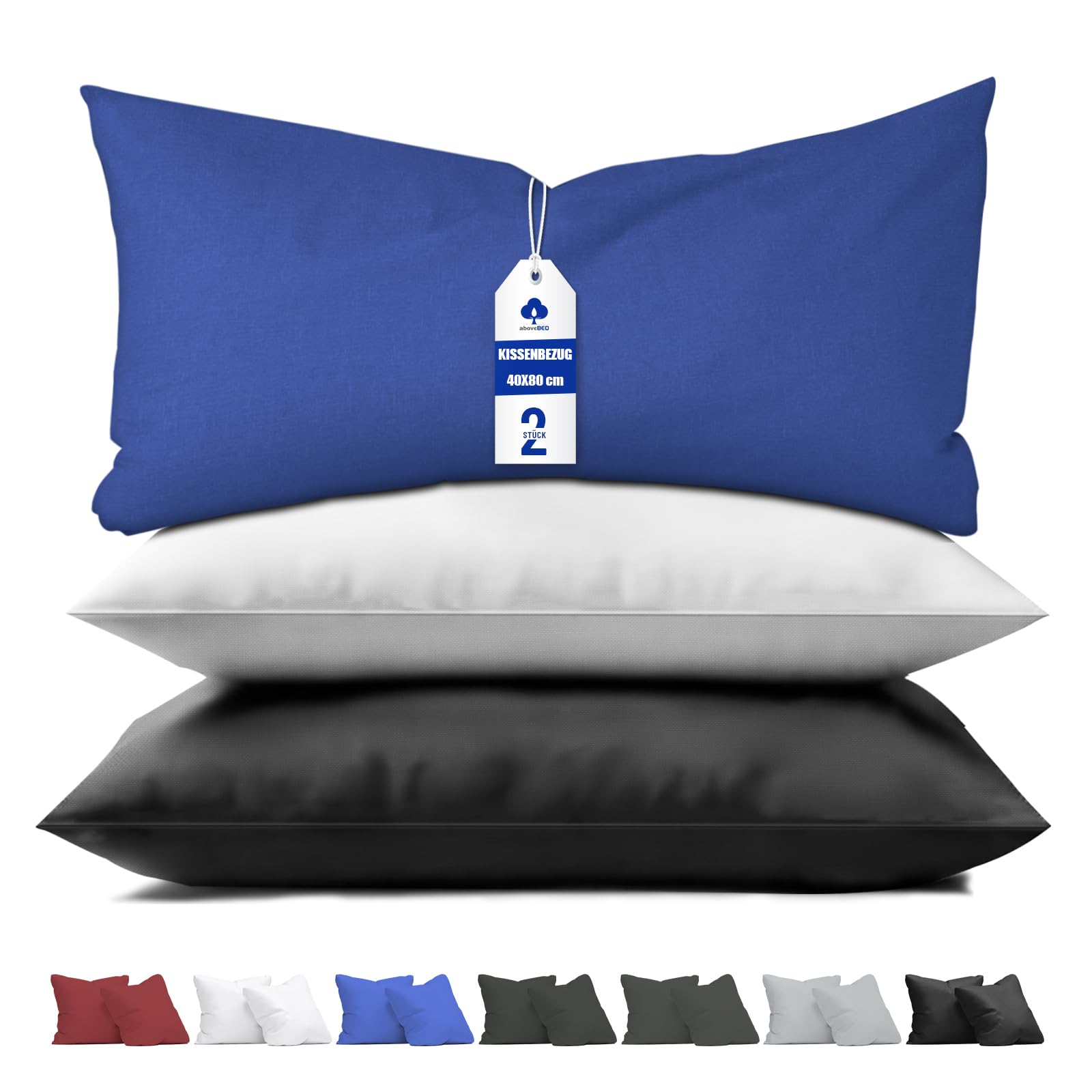 aboveBED Kissenbezug 40 x 80 (2er-Set), Blau, Kopfkissenbezug 40x80 cm aus 100% Mikrofaser, Kissenbezug mit Reißverschluss, Weich und Atmungsaktiv, Waschbare