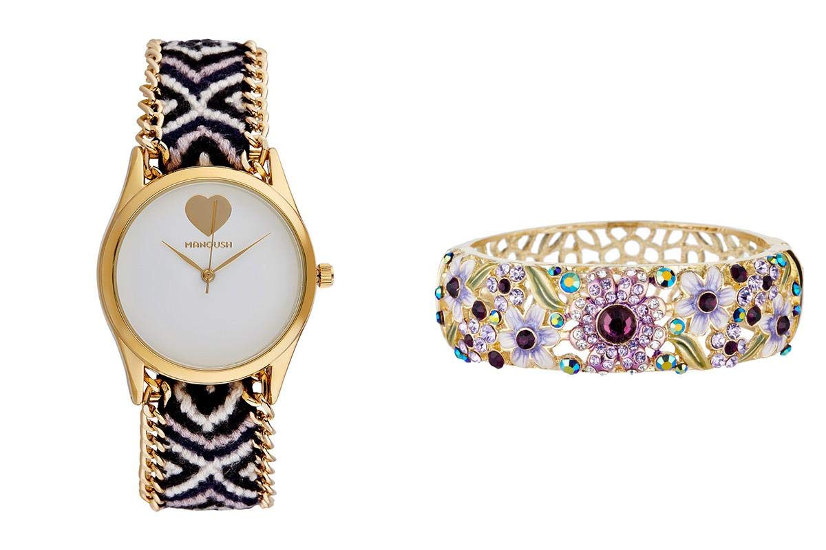 MANOUSH Women's White Analog Fabric band watch and Bangle - MNSHIWC