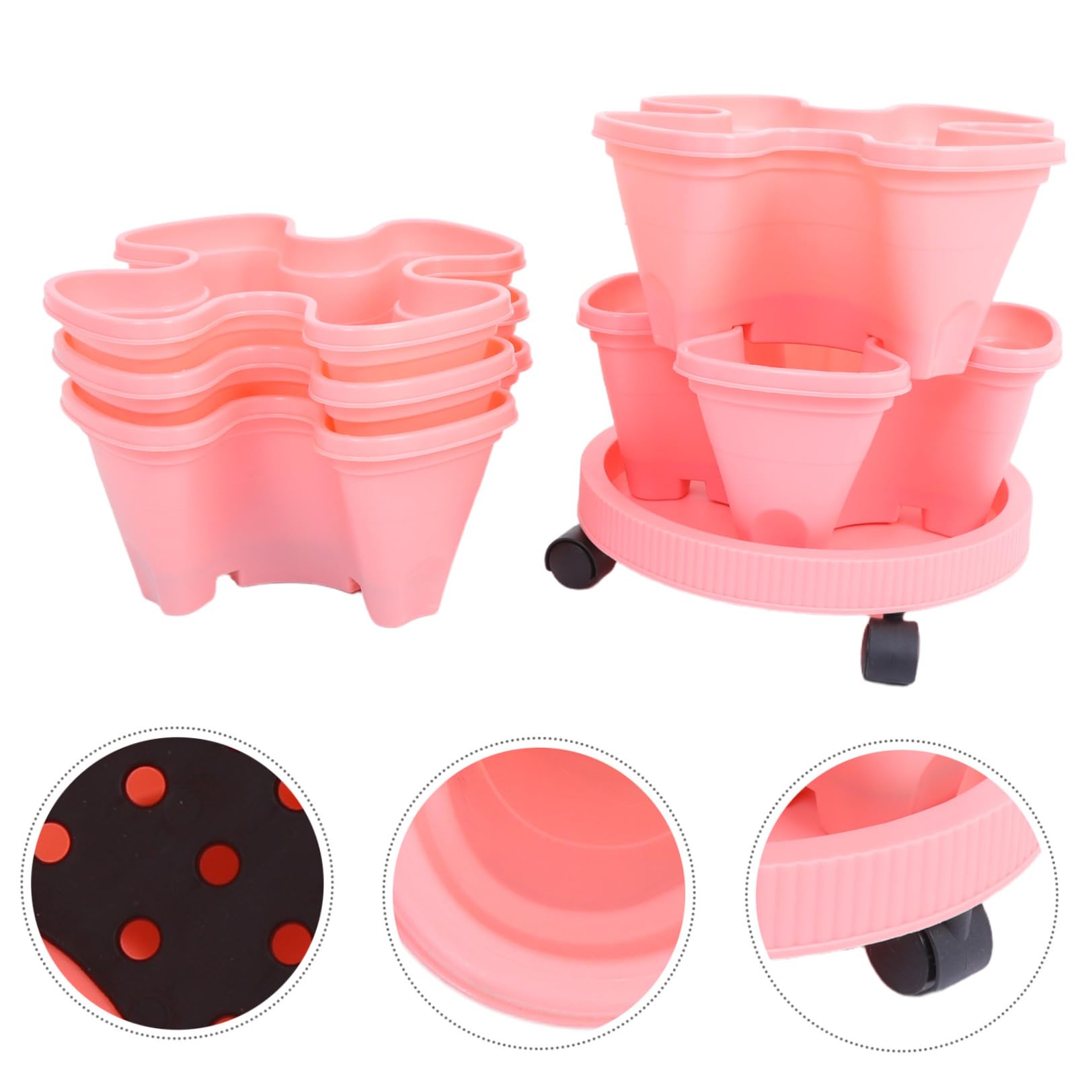 Alipis Jardinière Verticale à Fraises, Tour à Fraisiers en Plastique Abs Rose, Multi-Niveaux Empilable, 28,7 Pouces, pour Balcon et Jardin, Légumes et Herbes, Montage Simple, Mobilité