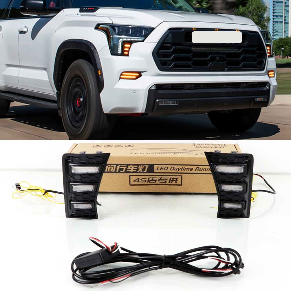 LED Front Bumper DRL Fit For 2023-2025 Toyota Sequoia Daytime running Light Fog Light Driving Daylight with Sequential Amber Turn Signal light