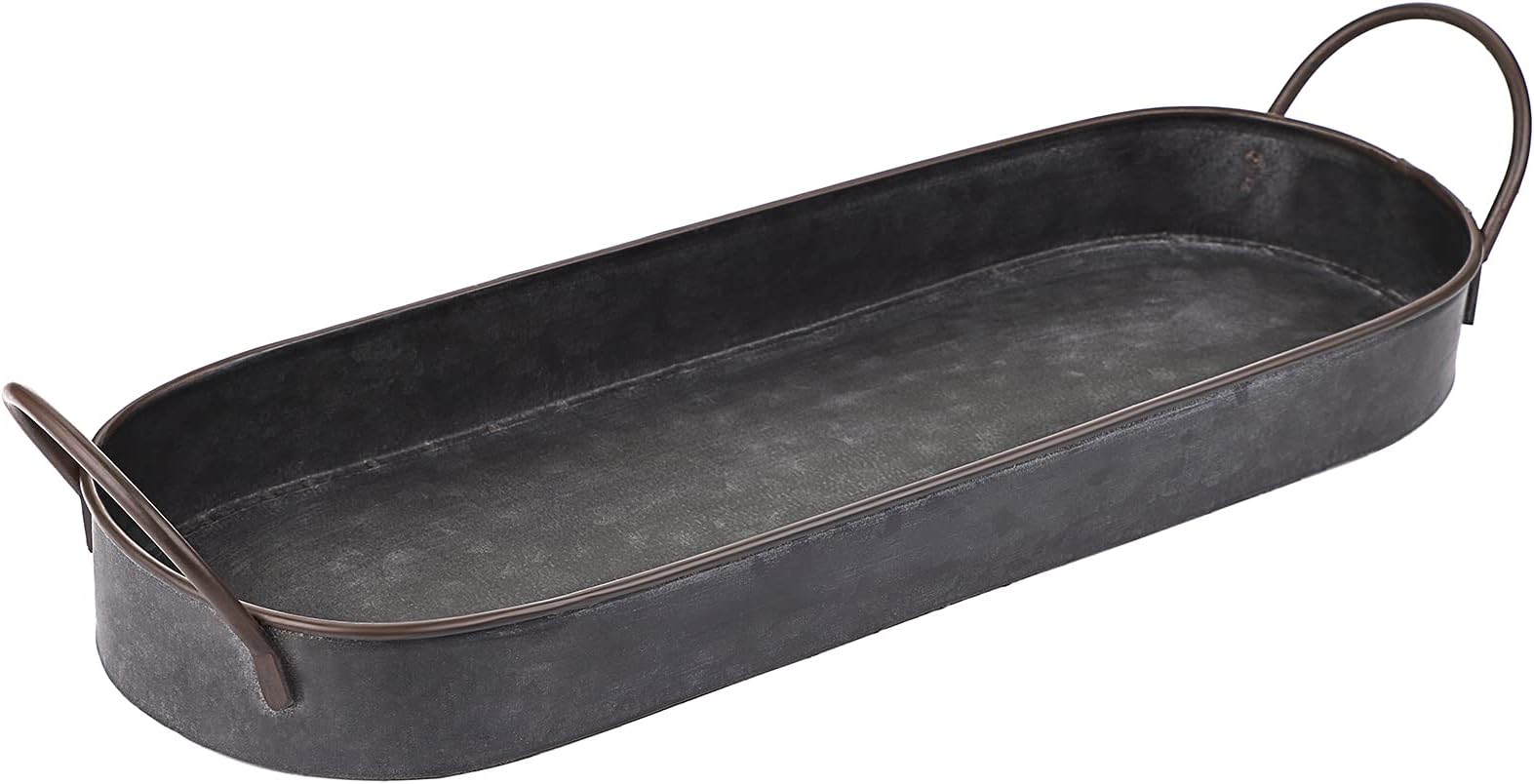 BSTKEY 35x13cm Oval Serving Tray Metal Iron Tray with Handles, Industrial Farmhouse Style Serving Platter Tin Decorative Glitzhome Galvanized Plate