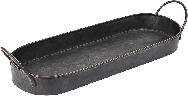 BSTKEY 35x13cm Oval Decorative Serving Tray Metal Iron Tray with Handles,Industrial Farmhouse Style Serving Tray Tin Glitzhome Galvanized Tray