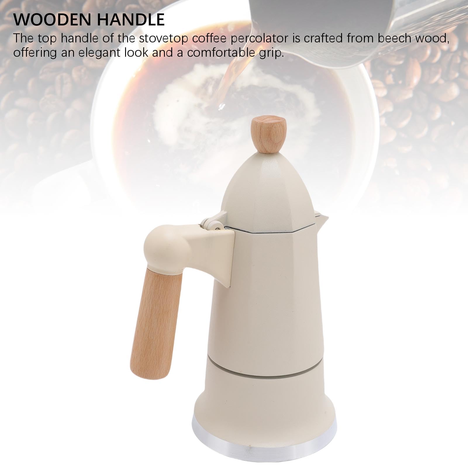 Caffettiera, Manico in Legno per caffè per Uso Domestico (WHITE)