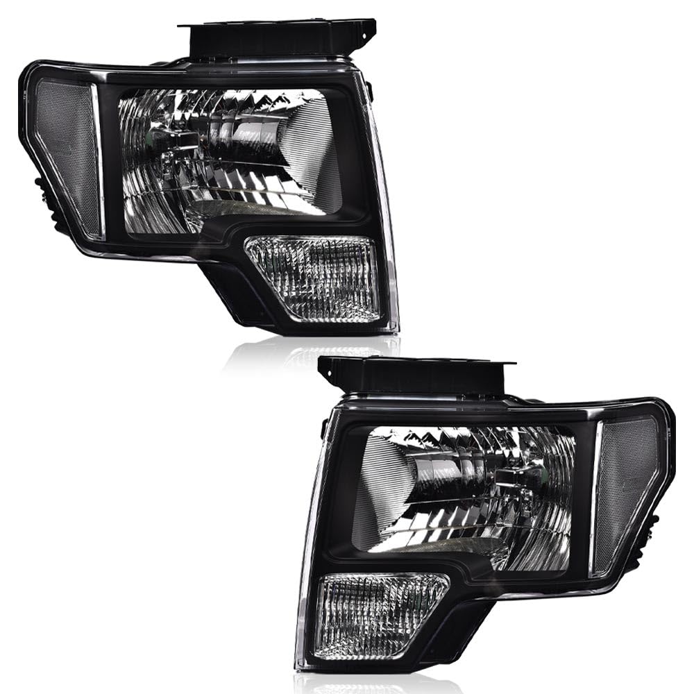 DOTCOMHeadlights Assembly, Compatible with 2009-2014 Ford F150 09-14 Headlamp, Driver and Passenger Side, Clear lens Black Housing Clear Reflector(Not Fit Led Style,Only Fit Without Led Style)