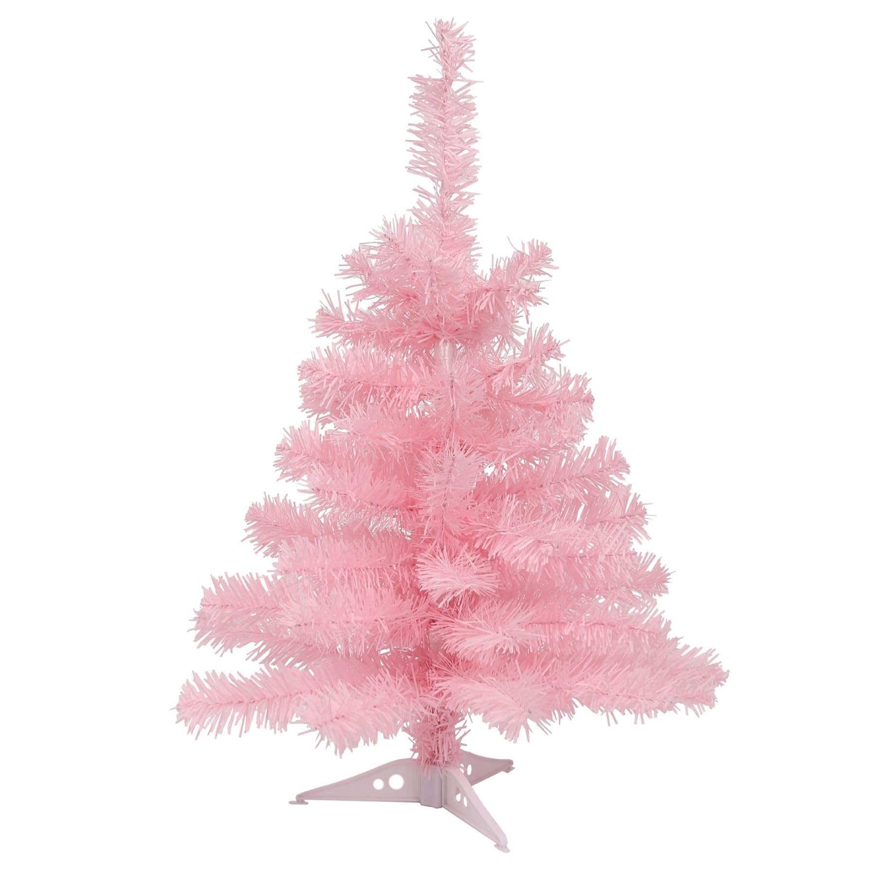Harbour Housewares 2ft Christmas Tree - 58cm / 2ft - Pink - Pack of 1 - Indoor Desktop Small Xmas Tree Pine Artificial Christmas Tree with Stand Mini Tabletop Holiday Seasonal Decoration